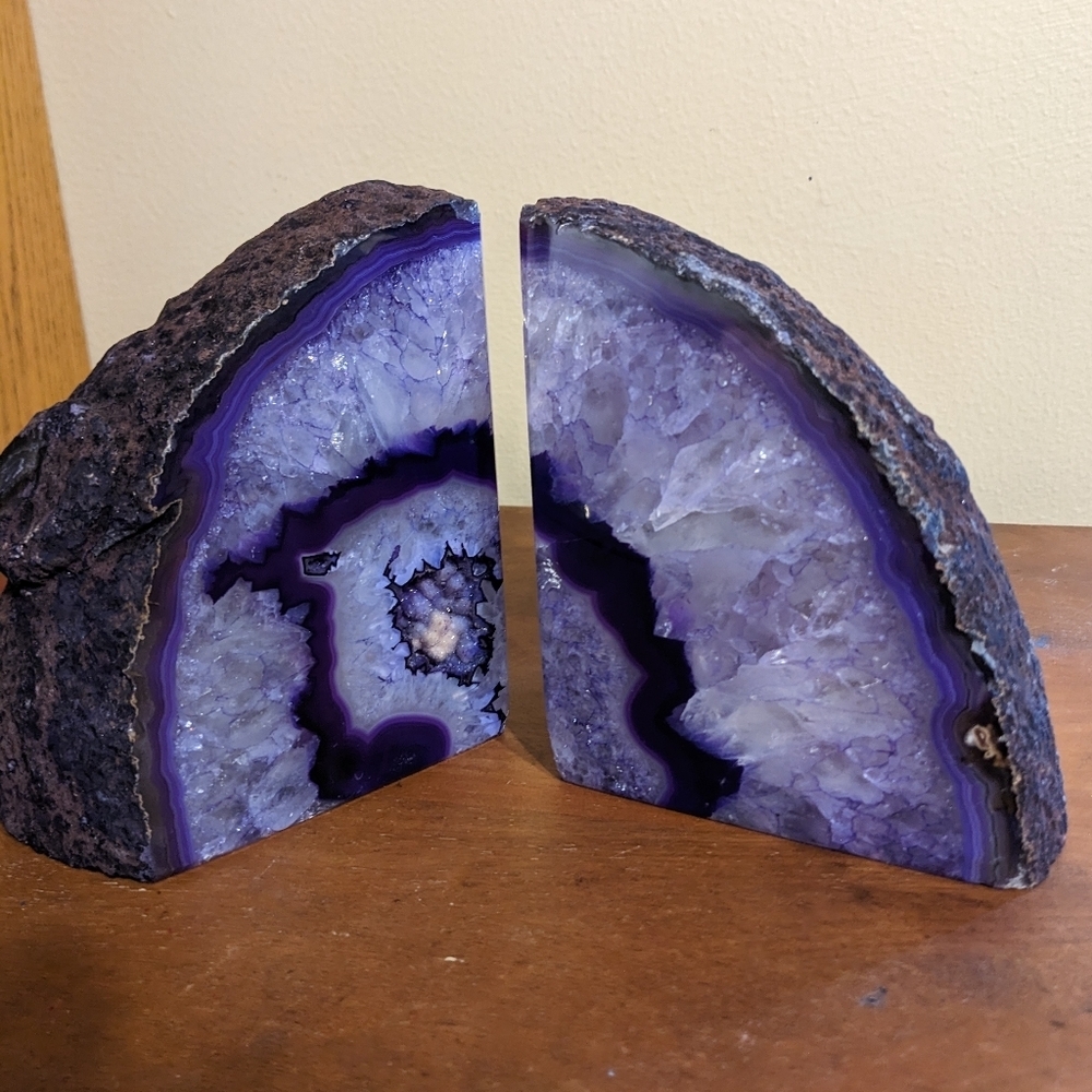 Purple Agate Geode Sections Bookends 2pcs, Large w/ Lots of Sparkly Druzy! - Picture 11 of 13